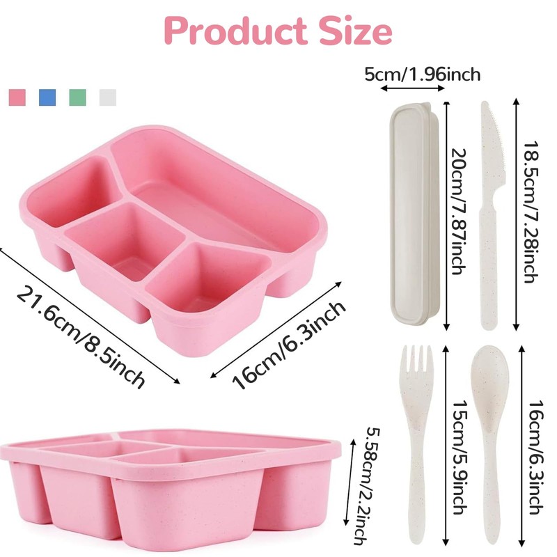 NAJIESUN Snack Box, 4-Pack Lunch Box with Spoon Fork, 5