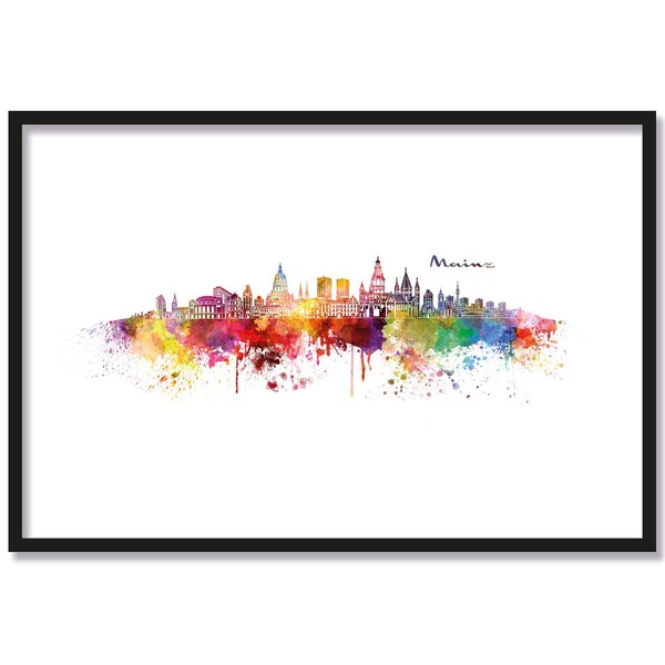 JUNIWORDS Poster with/without Wooden Frame, Choose a Motif, Watercolour Skyline