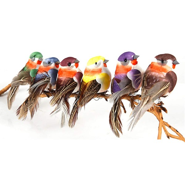 Yolococa Artificial Feathers Birds with Pegs Christmas Tree Decoration Bird Multicolor (12pcs)