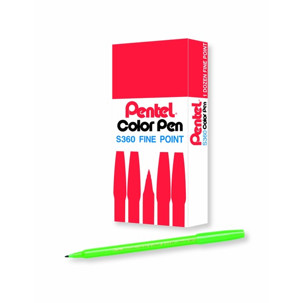 Pentel Pentel Arts Color Pen, Light Green, Box of 12
