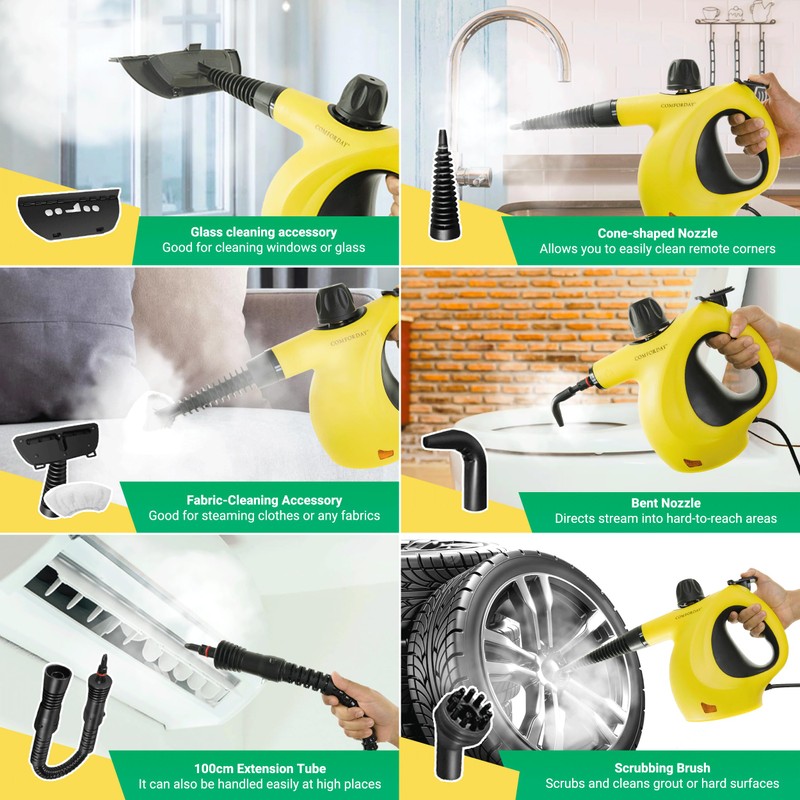 Comforday Multi-Purpose Steam Cleaner with 9-Piece Accessories, Perfect for Stain