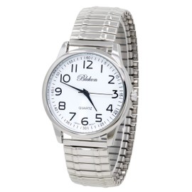 Blekon Collections Unisex Large Face Easy to Read 40mm Case Japanese Quartz Movement Stretch Band Watch (Silver)