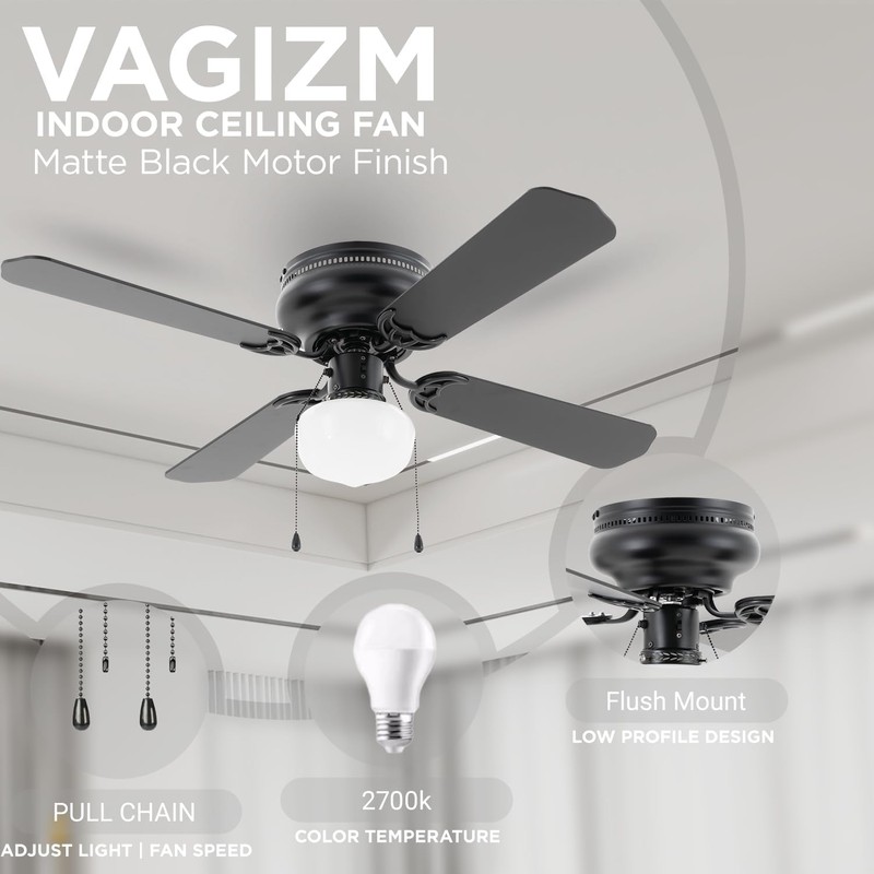 Vagizm 42 Inch Ceiling Fan Traditional: Flush Mount with LED