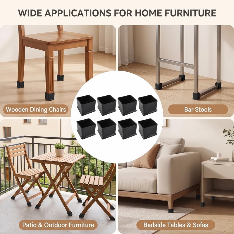 8 Pcs Square PVC Furniture Leg Caps, 1.5 x 1.5