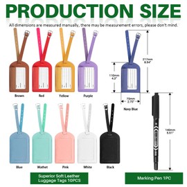 Keadic 11Pcs Leather Luggage Tag Bulk Set, 10 Color Travel Suitcase with Name ID Labels and Privacy Cover PU Baggage Identifier for Backpacks Suitcases Travel Bags Men Women Kids (Horizontal)