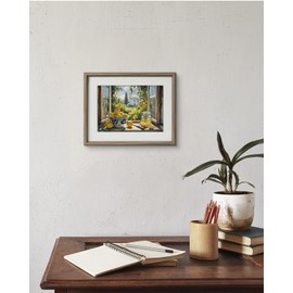 Rustic Sunlit Lemon Bowl Still Life Framed Wall Art, 11x14 Canvas Wall Decor with Plexiglass Cover, Farmhouse Bright Yellow Floral Window Painting, Countryside View Cottagecore Kitchen Decor