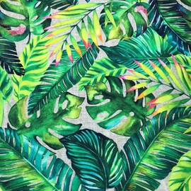 Kt KILOtela - Digital Printed Canvas Fabric – Half Panama 100% Cotton – 100 cm Length x 280 cm Width | Tropical Leaves – Green, Yellow ─ 1 Metre