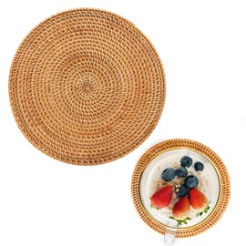 RICISUNG Trivet, Rattan Knitted, Natural Material, Round, Heat Resistant Trivet, Washable Insulation Mat, Rattan Mat, Stylish, Pot Stand, Non-Slip, Pot Mat, Heat Resistant, Rattan Accessory Stand,