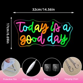 Today Is A Good Day Neon Sign Light Wall Decor, Inspiring Colorful Words Motivation LED Word Light Sign for Bar Cafe Dorm Decor Coffee Shop Girls Bedroom Restaurant Office Wedding Party
