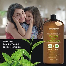 Jabón de manos de menta de árbol de té, jabón líquido de manos con menta, jojoba y aceite de coco, jabón líquido multiusos, jabón natural de baño y la