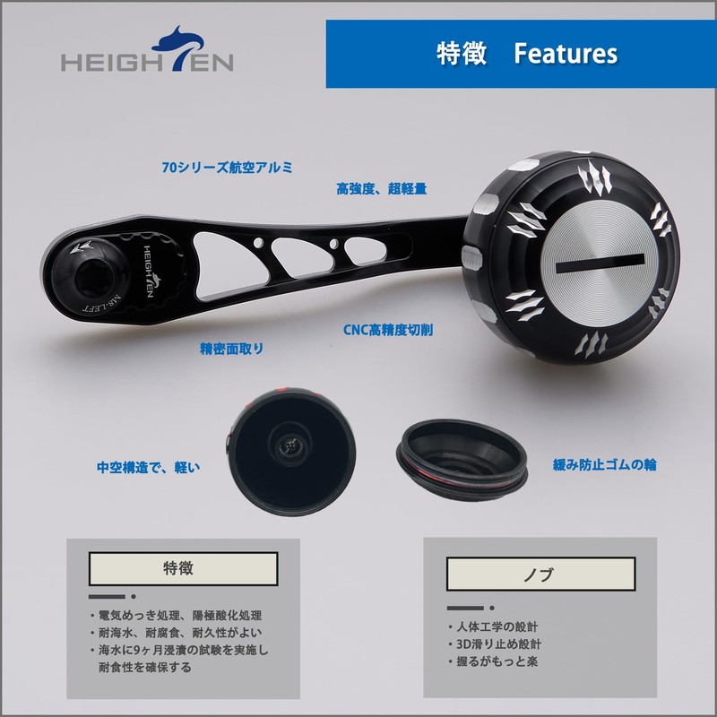 HEIGHTEN 2.6/2.9 inches (65/75 mm) Variable Reel Handle, 1.4 inches