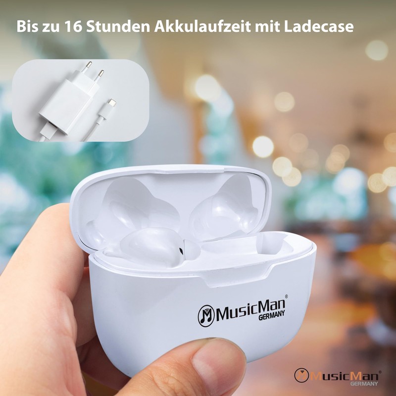 MusicMan Bluetooth In-Ear Headphones with Charging Box - TWS Earbuds
