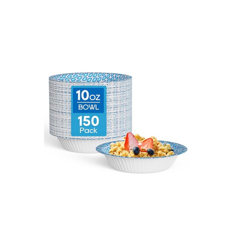 MUCHII 10 Oz Paper Bowls 150 Count Small Bowls, Blue