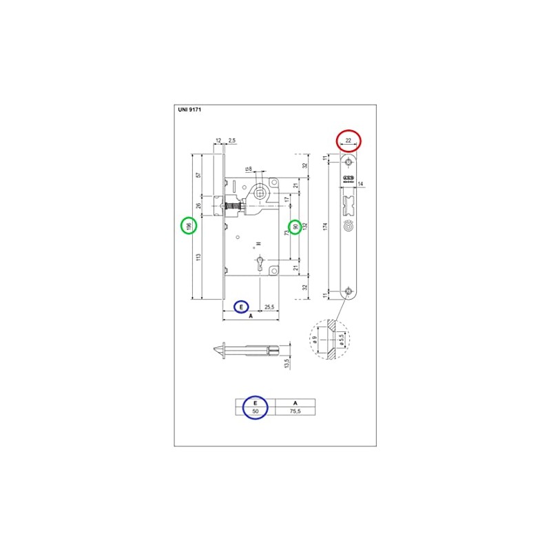 AGB - Interior Door Lock CENTRO Series (Fr. 22x196, In.