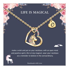 Hidepoo Unicorn Necklace Gifts - Colorful CZ Heart Unicorn Necklace Jewelry Gifts Heart Pendant O Initial Necklaces Jewelry Birthday Gift for Her