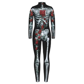Girl Day of the Dead Skeleton Costume Boys Scary Cosplay Zip Up Back Skeleton Bodysuit Rose L
