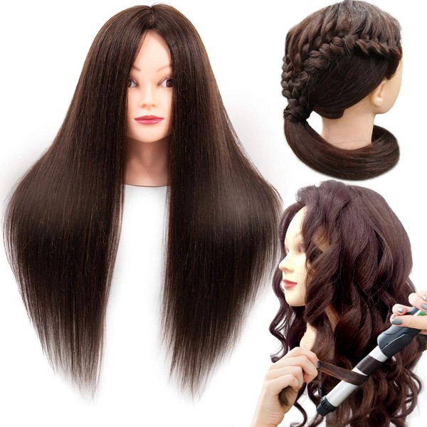 Mannequin Head with Real Hair 60% Straight Training Head with Sturdy Clamp and Tools Cosmetology Mannequin Head for Styling Braid Curly Cut Practice Doll Head Christmas Gift