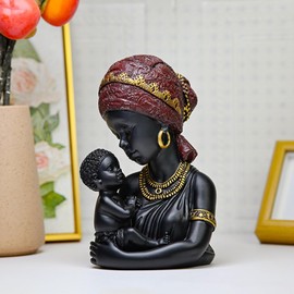 Dwysswyd African Mommy and Baby Statues,African American Mother and Son StatueAfrican Art Bust Statue, Mother and Child Sculpture,Suitable for Living Room Desktop Room Bookcase Entrance Decor