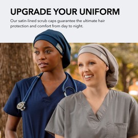 Hairbrella Adjustable Satin Lined Scrub Cap, Sweatband, Nurse Cap, Waterproof Bouffant, Surgery Headdress for Women Men, Black