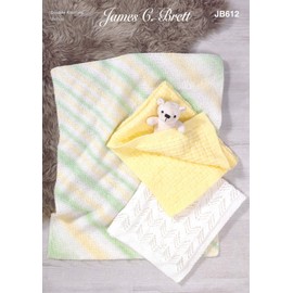 James Brett Double Knit Knitting Pattern Baby Blankets Lace Basketweave or Garter Stitch DK (JB612)