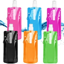 MOAZIFI Pack of 6 Foldable Water Bottles, 500 ml Drinking Bottle, Foldable, Reusable Foldable Water Bottle, Water Bottle, Foldable Bottle, for Outdoor Sports, Cycling, Hiking