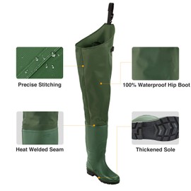TIDEWE Hip Wader, Lightweight Hip Boot for Men and Women, 2-Ply PVC/Nylon Fishing Hip Wader Green Size 10