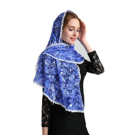 Chapel Catholic Veil Lace Mantilla Church Headwrap V33 (Royal blue)