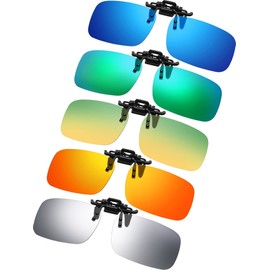 Frienda 5 Pairs Polarized Clip On Sunglasses Rimless Flip Up Anti Glare Driving Glasses (Multi Color,2.2 x 1.3 Inch)