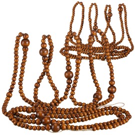 2 Pcs 24 Feet Christmas Wooden Bead Garland Xmas Farmhouse Beads Christmas Tree Farmhouse Decor Rustic Boho Garland Vintage Boho Decorations for Christmas Decoration Supply (Brown)
