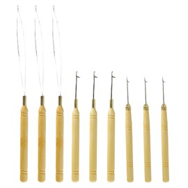 Bead Threader, 9 Pcs Hair Loop Styling Tool Beading Tools with Wooden Handle Suitable for Silicone Ring Beads and Hair or Feather Extensions