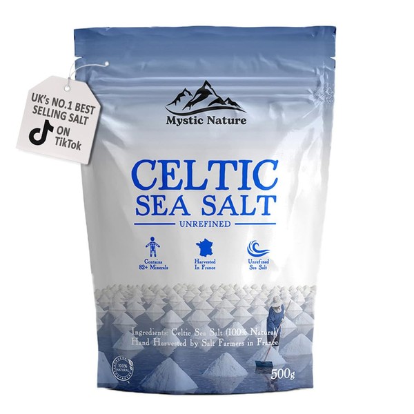 Mystic Nature Sea Salt - 500g | 100% Natural Celtic Unrefined Salt | Harvested Using Sustainable And Eco Friendly Practices | Contains 82+ Minerals | UK Brand