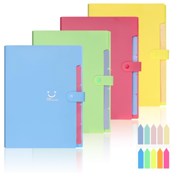 JIANTA Expanding File A4, Pack of 4 Folder with Compartments,