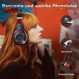 Lankey Sound Kabellose Kopfhörer mit 6 EQ Modi, Kopfhörer Over Ear, 65 Std Kopfhörer Kabellos Bluetooth Over Ear mit Eingebautem HD-Mikrofon, FM, SD/TF für Outdoor, Transport, Reisen, Studium