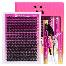 Lash Extension Kit 320PCS Eyelash Clusters 50D DIY Eyelash Extension Individual Lashes Natural Lash Clusters Kit with Lash Bond and Seal, Remover and Tweezers(D-Mix9-16mm)