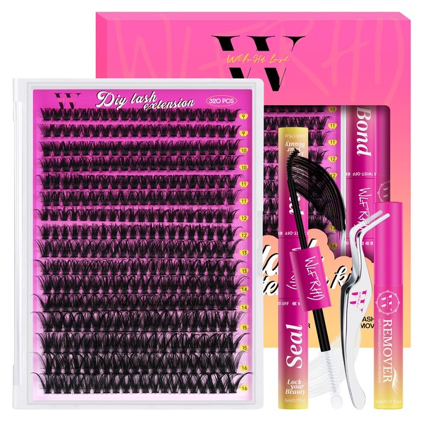 Lash Extension Kit 320PCS Eyelash Clusters 50D DIY Eyelash Extension