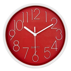 SUKYING - Reloj de pared rojo pequeño, de 8 pulgadas, moderno funciona con pilas, redondo, analógico, reloj de pared de estilo simple para oficina en casa, cocina, baño, sala de estar, habitación de
