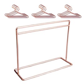 Mini Doll Hanger with 12 Hangers for 1/7 BJD Doll Hanger Rack Miniature Hanger Set Mini Toy Change Doll Clothes Clothes Rack (Rose Gold)