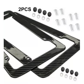 BLVD Black Car Carbon Fiber License Plate Frame Cover Front & Rear Universal USA Size