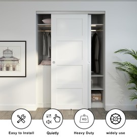 JUBEST 5FT/60 Heavy Duty Bypass Door Hardware with Soft Close Mechanism, Sliding Closet Door Hardware Set for 2 Door System, Smoothly and Quietly, Fit Door Thickness 1 3/8" or 1 3/4", Easy to Install