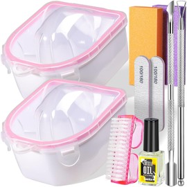 Teenitor 10Pcs Nail Soaking Bowl Kit 2 Soak Off Bowl Nail Soaking Bowl Acetone Proof Soak Off Gel Polish Remover Bowl, Manicure Bowl Cuticle Peeler Scraper Cuticle Oil Nail File and Buffer Nail Brush