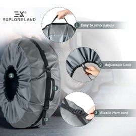Explore Land Tire Cover with Handle - Seasonal Spare Tire Bag, Heavy Duty Winter Wheel Storage Tote Against Dust and Scratches, 4 Pack (Fits Tire Diameters 29''-31.75'', Charcoal)