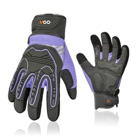 Vgo...Heavy Duty Work Gloves for Women,Synthetic Leather Yardwork Gardening Gloves,Impact Protection Construction Gloves,Vibration Reduction Mechanic Gloves Women Touchscreen 1Pair SL8849IP(Purple,M)
