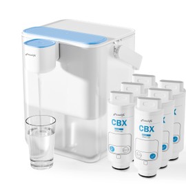 Frizzlife MD40 Rechargeable Water Filter Pitcher with 2 Filters Pre-Installed, Certified Reduce 99.9% of Chlorine, 400-Gallon/6 Months Water Dispenser, Extra 4 Filter Replacements