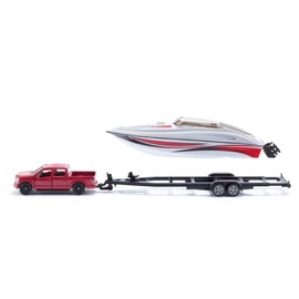 Siku 2568 Ford F150 with Motor Boat, 1:55, Metal/Plastic, Red/White, Rubber Tyres, Floating Toy Boat