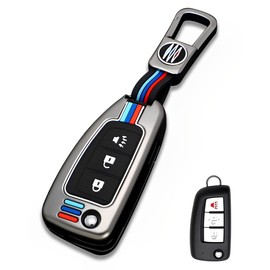 YONUFI for Nissan Key Fob Cover Case, Metal Shell 3 Buttons Flip Smart Key Holder Protector Compatible for Rogue Select Rogue Sport Sentra Sylphy Pulsar (NSA-Gray)