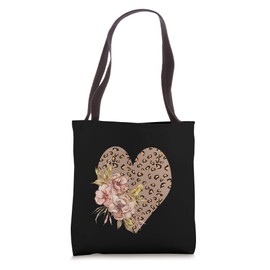 Vintage Boho-Style Watercolor Flowers Leopard Prints Heart Tote Bag