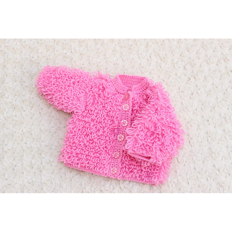 Crochet Pattern for Babies Loopy Cardigan, Babies Double Knitting Crochet