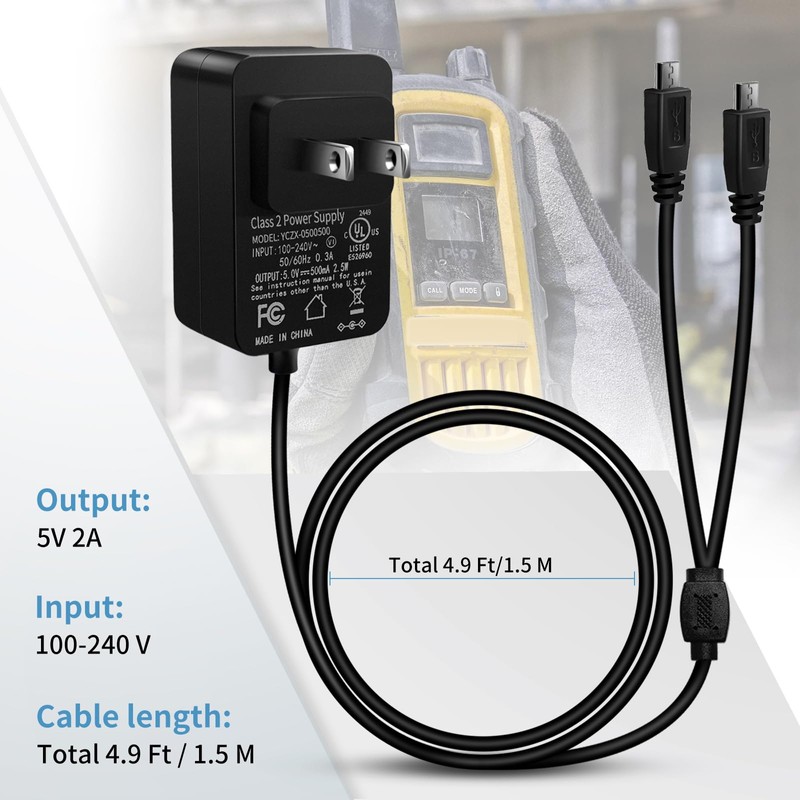 for Motorola PMPN4204AR Y-Cable Charger with Dual Micro-USB for Motorola