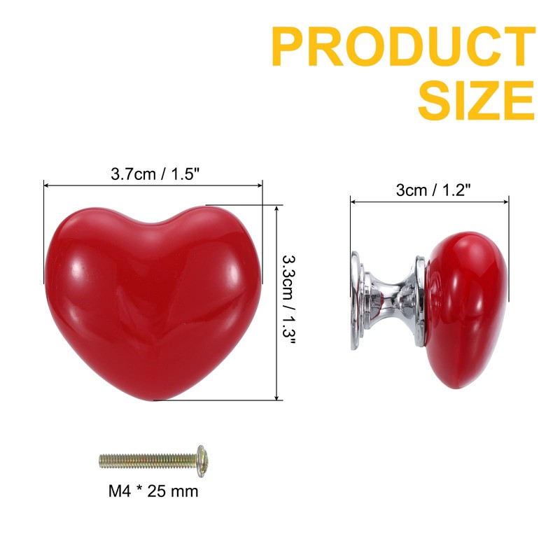sourcing map 4 Packs Ceramic Drawer Knobs, Heart-Shaped Dresser Pulls,