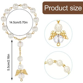 UEIOAVL Car Interior Mirrors, 2 Stück Auto-Rückspiegel-Rosenkranz-Kreuz-Anhänger Flügel-Anhänger Perle Auto-Hängezubehör Auto-Innendekoration für Männer und Frauen (Gold)